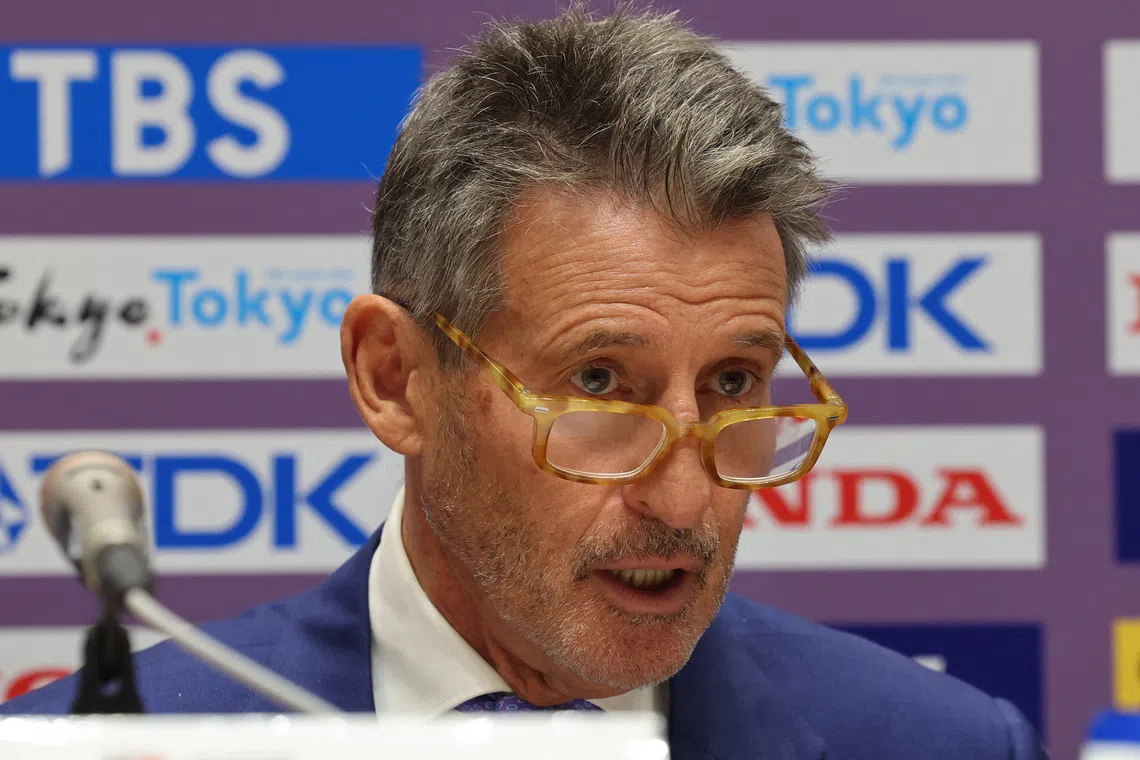 Athletics - World Athletics Championships - Opening press conference - Japan National Stadium, Shinjuku, Japan - September 12, 2025 World Athletics President Sebastian Coe during the opening press conference REUTERS/Kim Kyung-Hoon