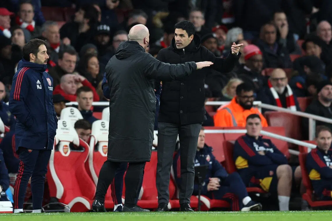 Arsenal manager Mikel Arteta remonstrating with the fourth official during the match against Brentford on Feb 11, 2023.