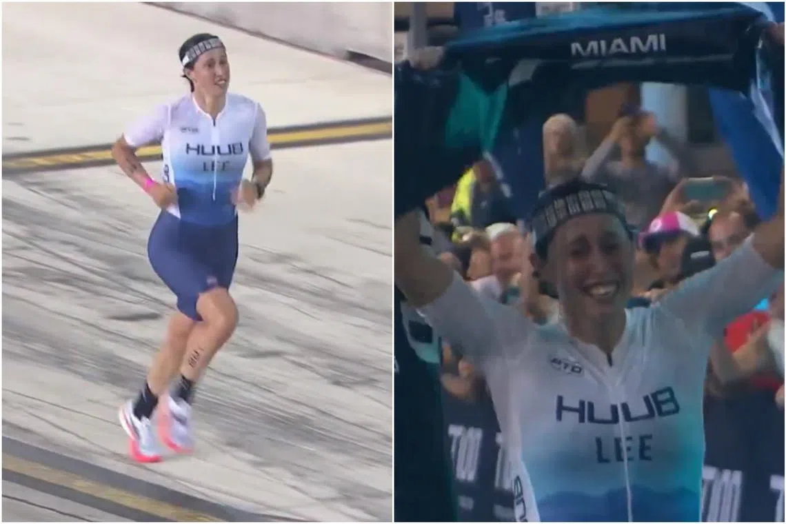 India Lee edged reigning Ironman world champion and compatriot Lucy Charles-Barclay, who led the swim and bike but lost rhythm on the final run to finish second. 