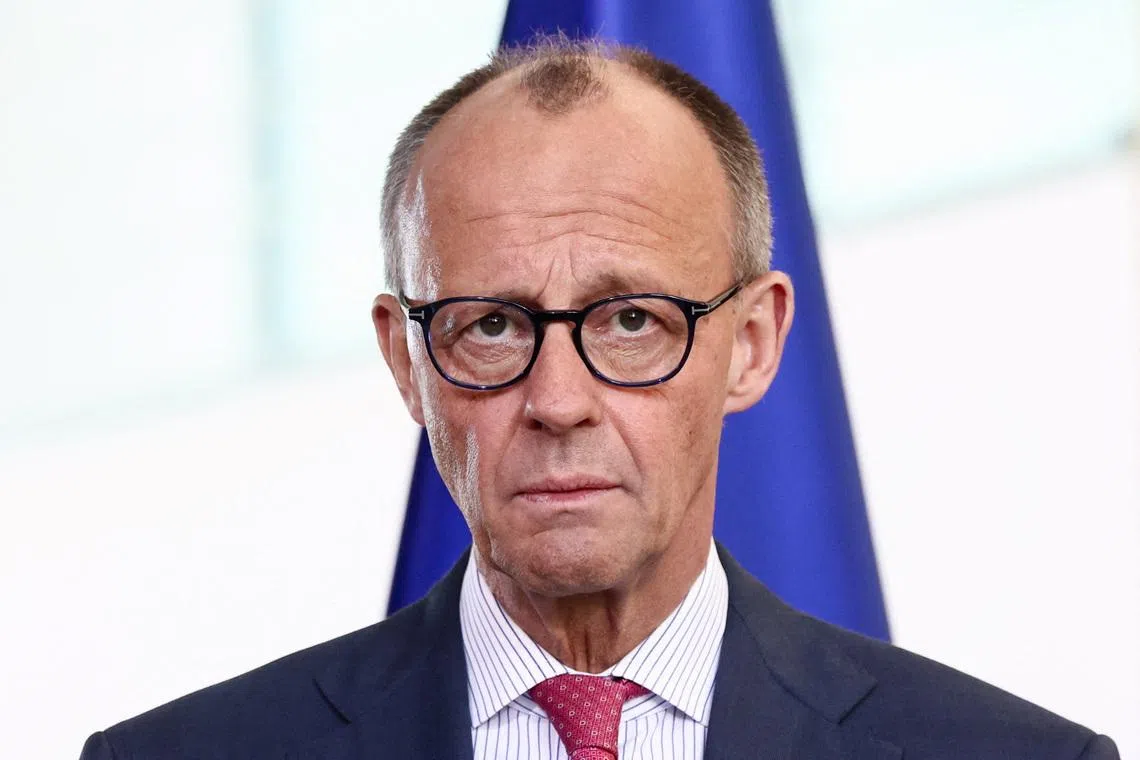 German Chancellor Friedrich Merz looks on as he and Health Minister Nina Warken (not pictured) give a statement after a cabinet meeting at the Chancellery, in Berlin, Germany, April 29, 2026.    REUTERS/Liesa Johannssen