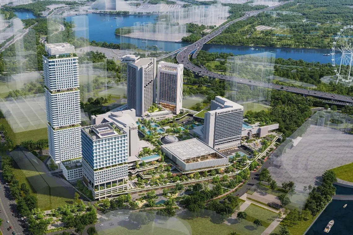 An artist’s impression showing three new towers integrated with the existing Marina Square complex.