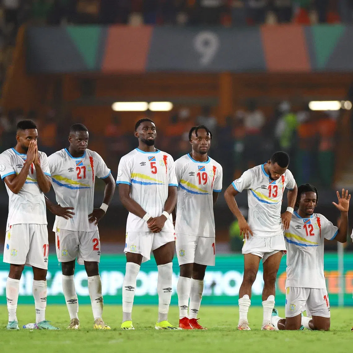 Soccer Football - Africa Cup of Nations - Third Place Playoff - South Africa v DR Congo - Stade Felix Houphouet-Boigny, Abidjan, Ivory Coast - February 10, 2024  DR Congo players during the penalty shootout REUTERS/Siphiwe Sibeko