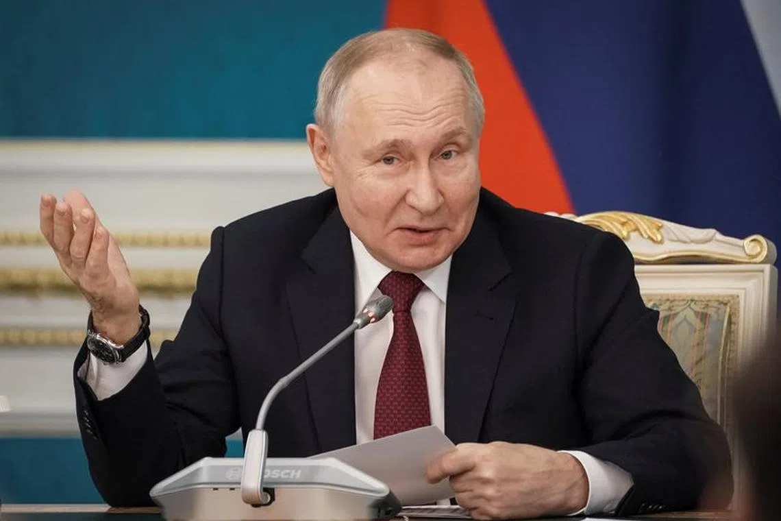 Russian President Vladimir Putin speaks after signing bilateral documents with his Kazakh counterpart Kassym-Jomart Tokayev in Astana, Kazakhstan November 9, 2023.  REUTERS/Turar Kazangapov/File Photo