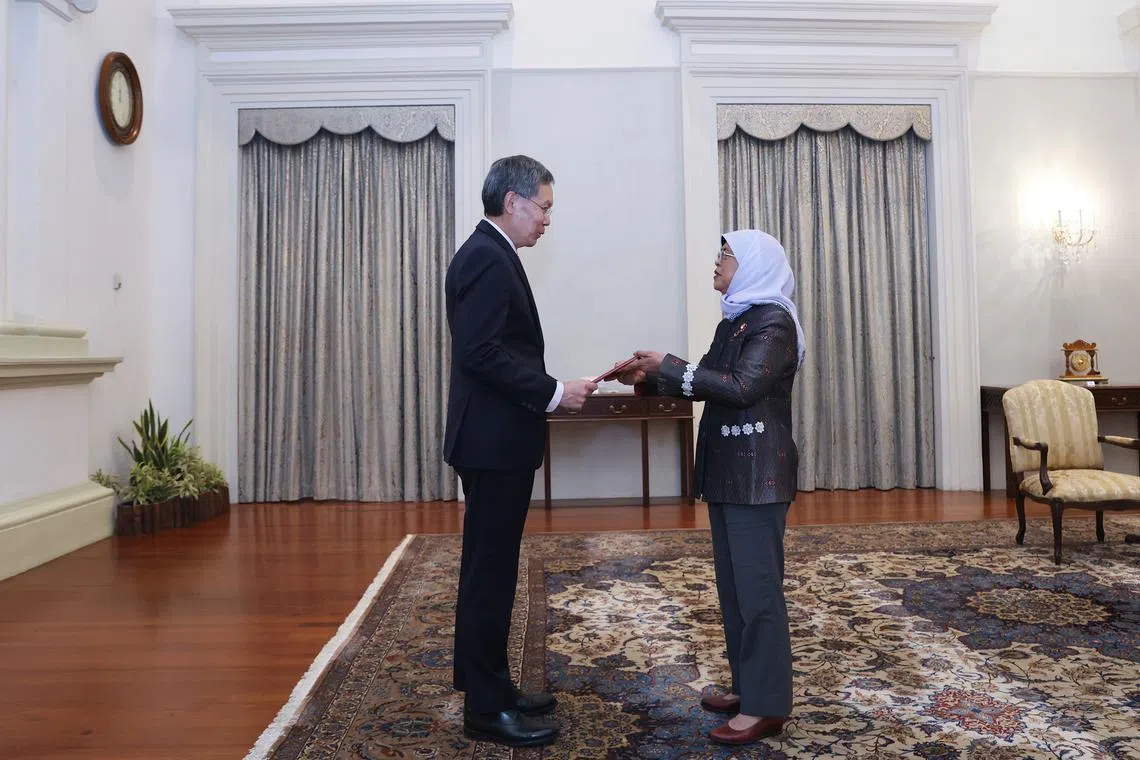 President Halimah Yacob presented Letters of Credence to Ambassador-designate to the United States of America, Mr Lui Tuck Yew.