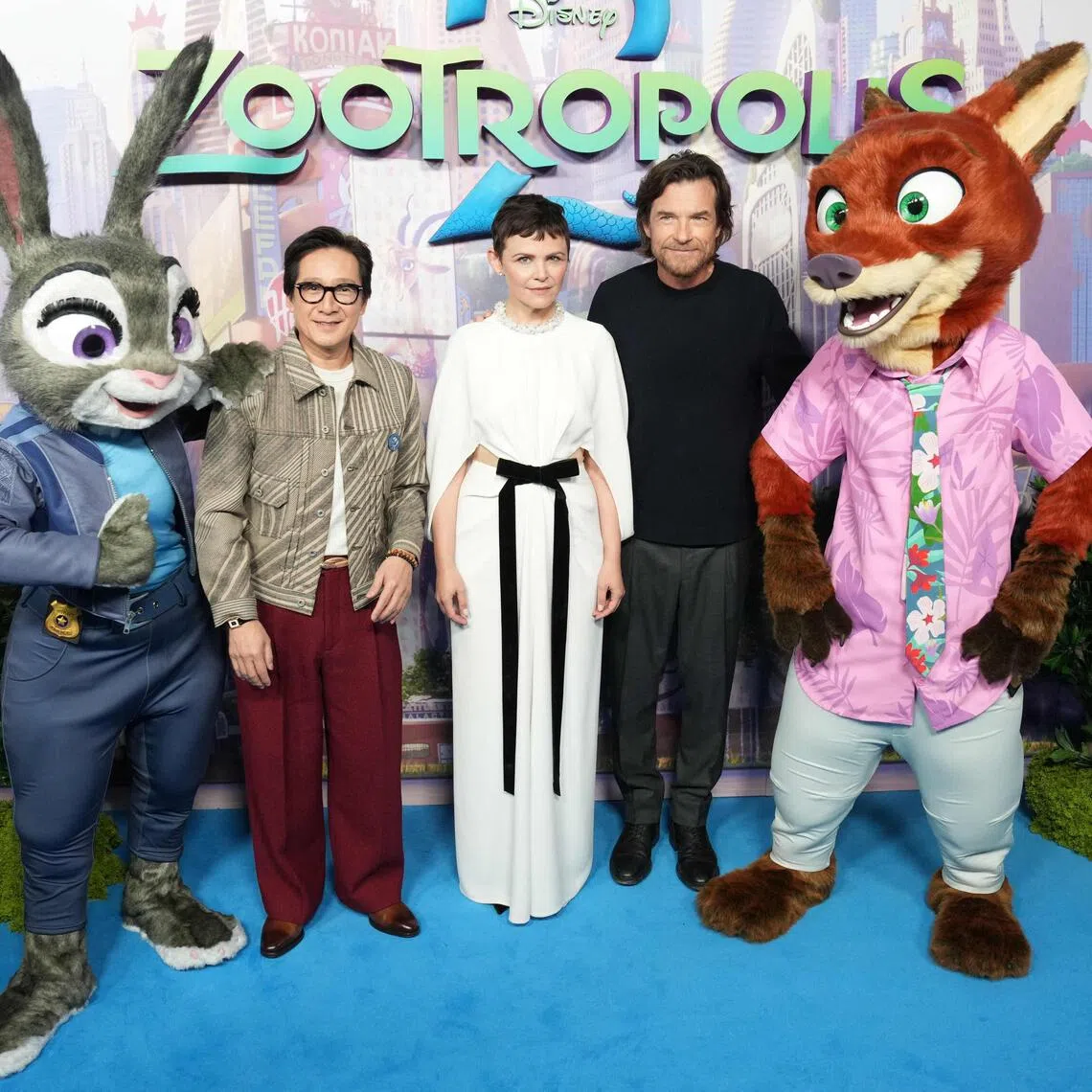 (From left) Actors Ke Huy Quan, Ginnifer Goodwin and Jason Bateman at the UK premiere of Zootopia 2 in London on Nov 23, 2025. 