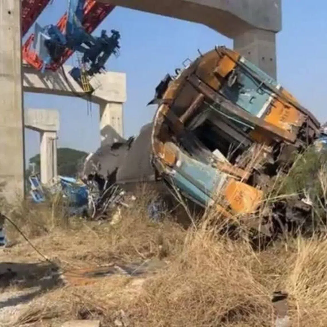 Local police told Reuters that a crane working on a high-speed rail project collapsed and hit the passing train.