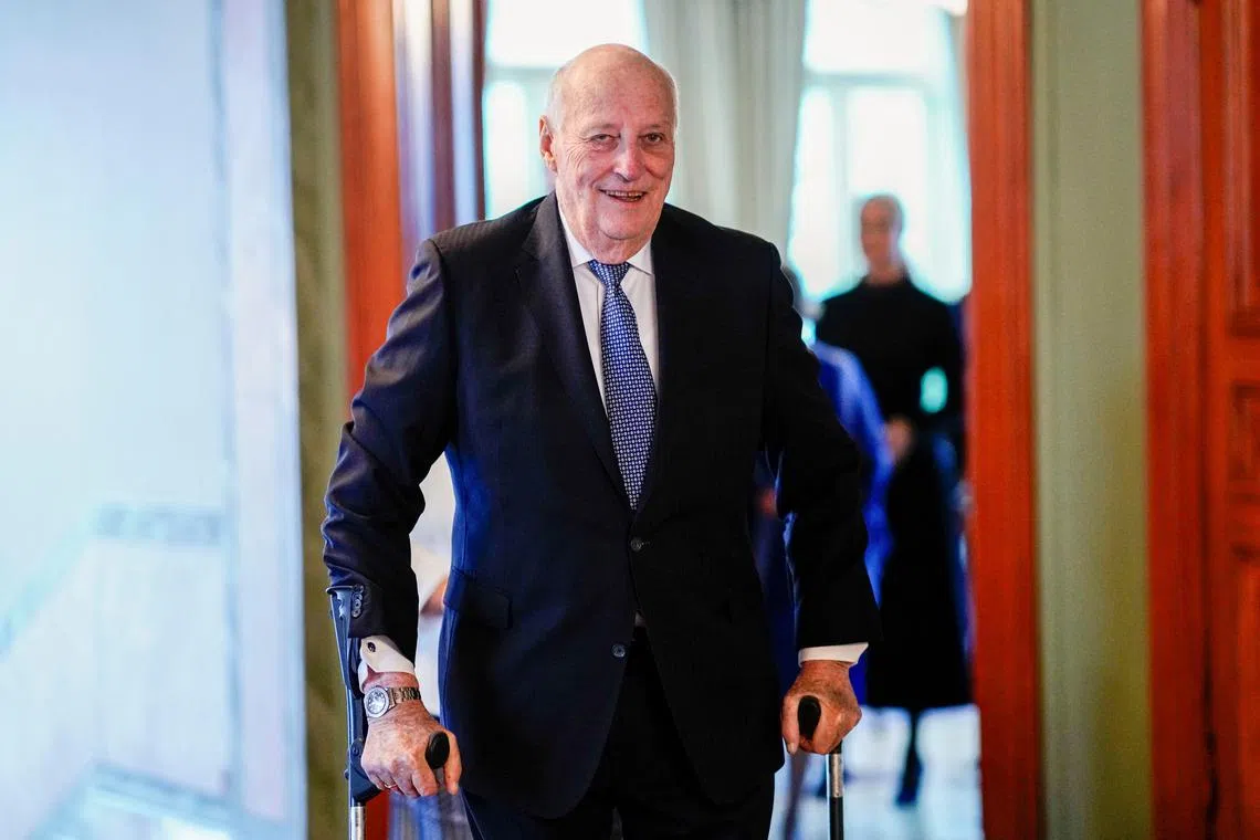 Norway's King Harald arrives for a lunch with Tanzania's President Samia Suluhu Hassan and the Norwegian government, in Oslo, Norway February 14, 2024. NTB/Cornelius Poppe via REUTERS/File Photo