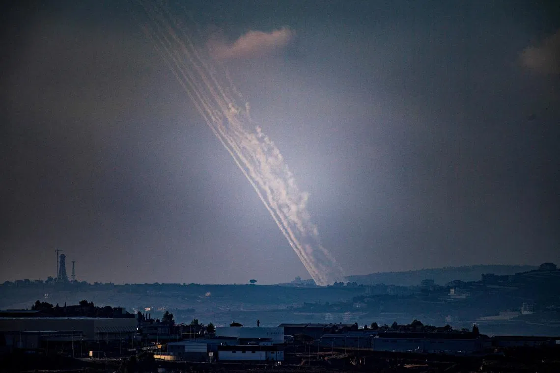 Rockets are launched from Lebanon towards Israel amid cross-border hostilities between Hezbollah and Israel as seen from northern Israel September 23, 2024. REUTERS/Gil Eliyahu