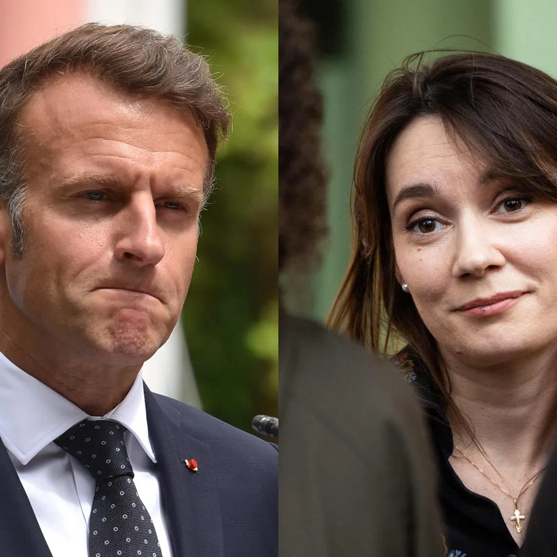 French President Emmanuel Macron (left), authorities and disinformation experts have raised the alarm about Russian Xenia Fedorova.