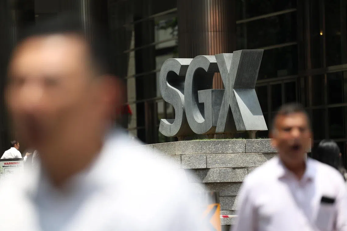 SGX logo in front of the SGX Centre building at Shenton Way.