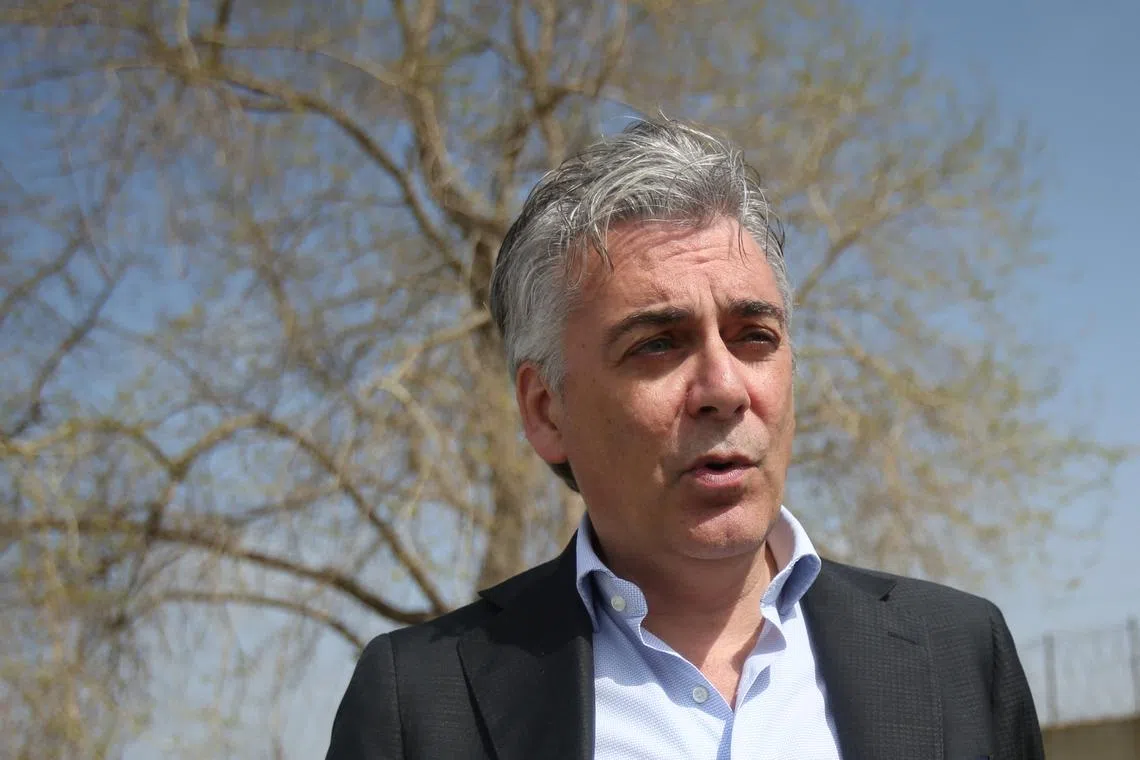 FILE PHOTO: The spokesperson for the United Nations Interim Force in Lebanon (UNIFIL) Andrea Tenenti speaks during an interview with Reuters outside his office in Naqoura, Lebanon March 6, 2018. REUTERS/Ali Hashisho/File Photo
