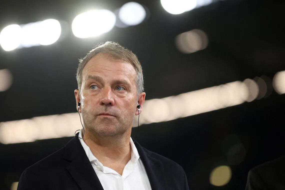 FILE PHOTO: Soccer Football - International Friendly - Germany v Colombia - Veltins-Arena, Gelsenkirchen, Germany - June 20, 2023 Germany coach Hansi Flick looks dejected after the match REUTERS/Thilo Schmuelgen/File Photo