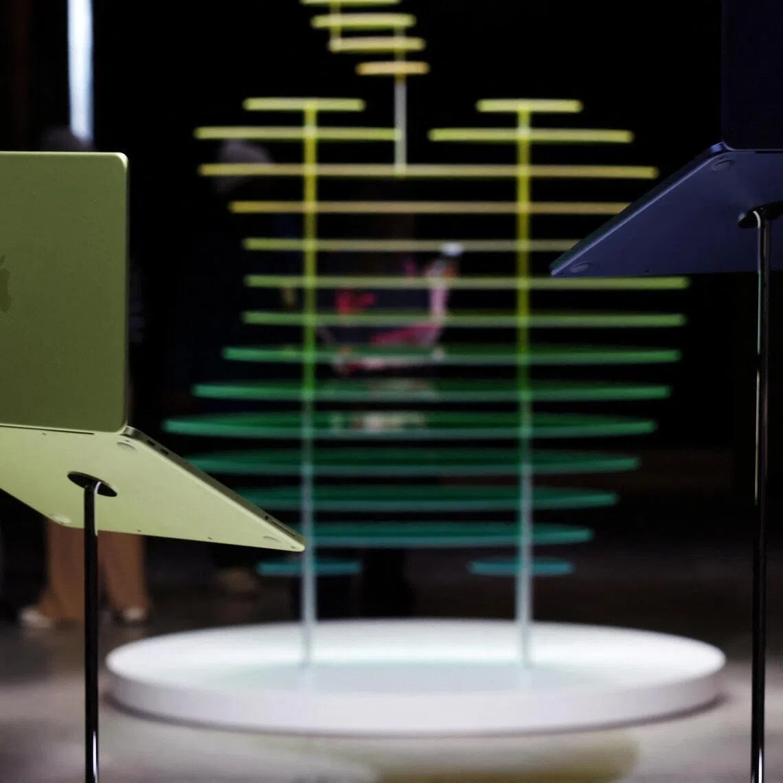 Apple's new entry-level Mac laptop, the MacBook Neo, is on display during an event in New York City.