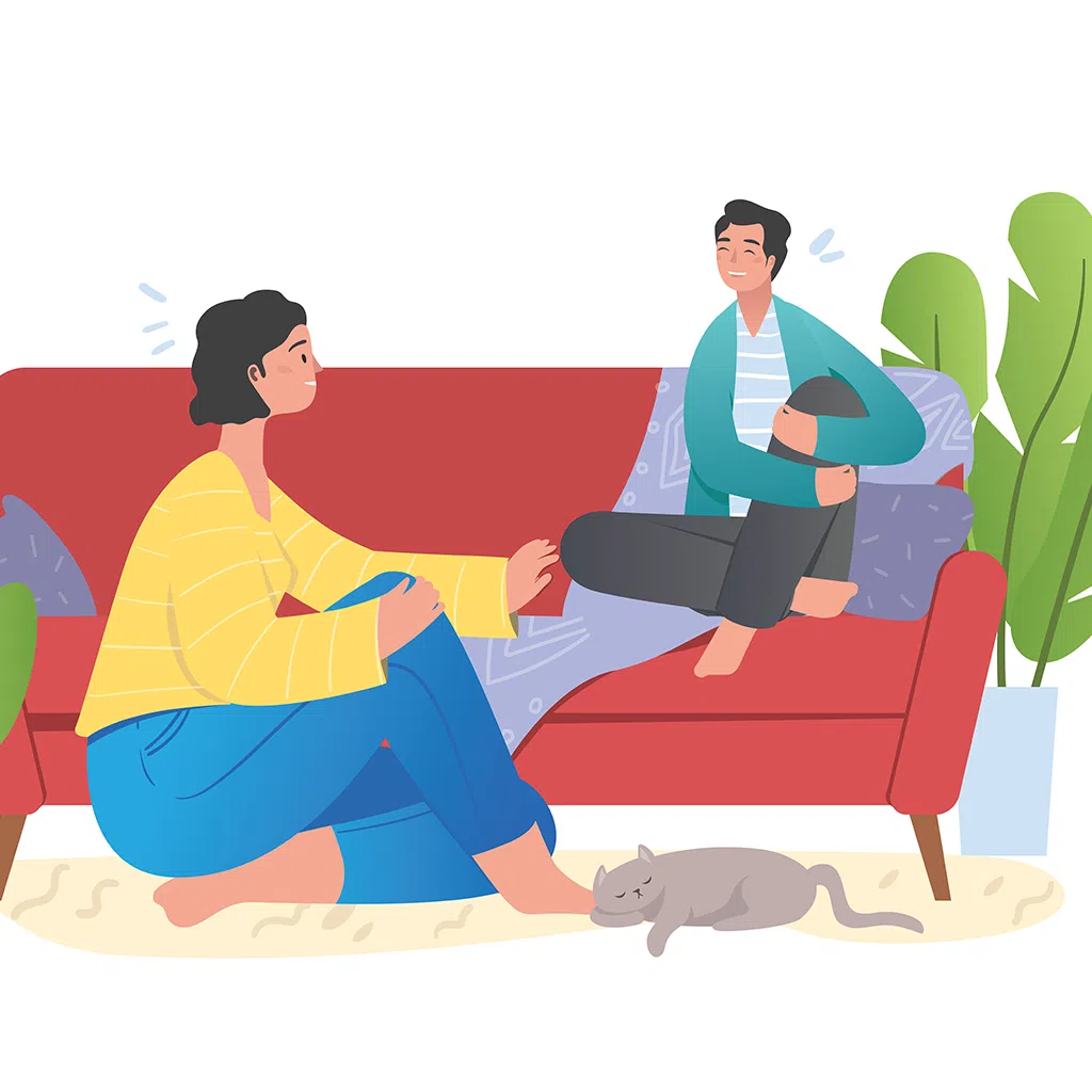 Illustration of parent and teen talking to each other 