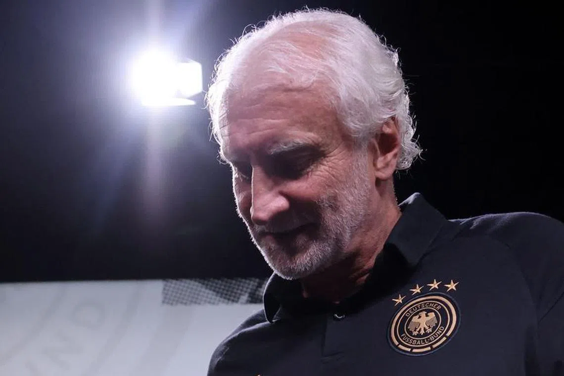 Soccer Football - International Friendly - Germany Press Conference - Signal Iduna Park, Dortmund, Germany - September 11, 2023 Germany interim coach Rudi Voller during the press conference REUTERS/Thilo Schmuelgen