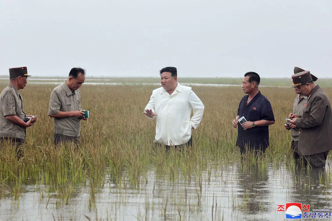 Mr Kim Jong Un inspected a tideland after seawater recently destroyed an embankment with inadequate drainage system.