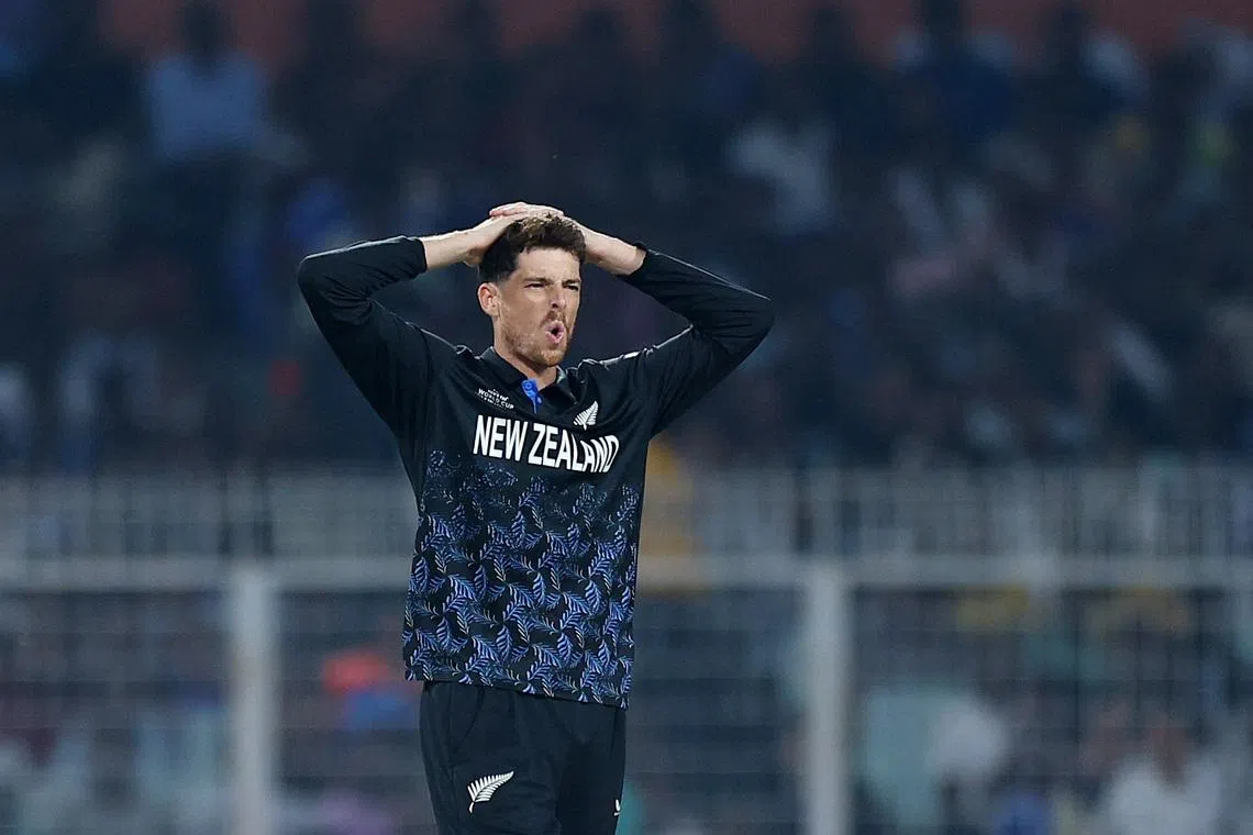 Cricket - ICC Men's T20 World Cup 2026 - Semi Final - South Africa v New Zealand - Eden Gardens, Kolkata, India - March 4, 2026 New Zealand's Mitchell Santner reacts REUTERS/Anushree Fadnavis