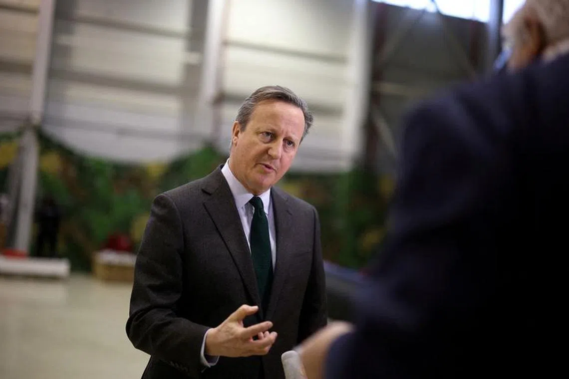 FILE PHOTO: British Foreign Secretary David Cameron speaks during an interview with Reuters in Sofia, Bulgaria, February 14, 2024.  REUTERS/Stoyan Nenov/Pool/File Photo