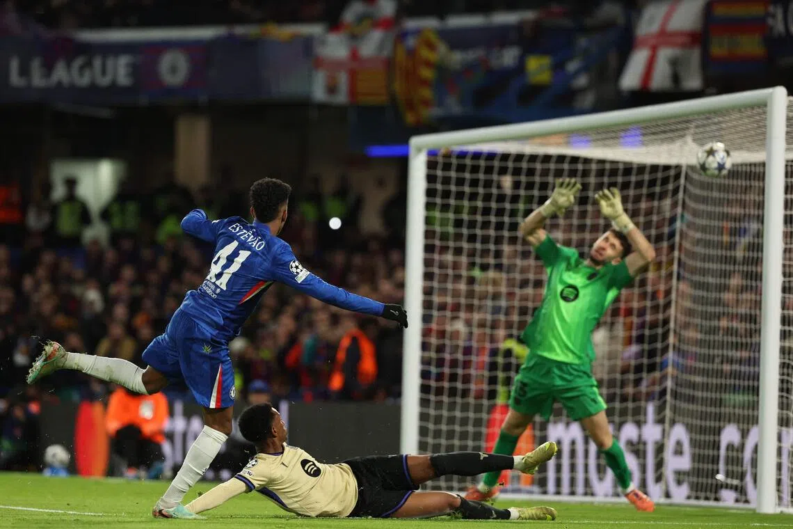 Chelsea's Estevao scores their second goal in the 3-0 Champions League win over Barcelona.