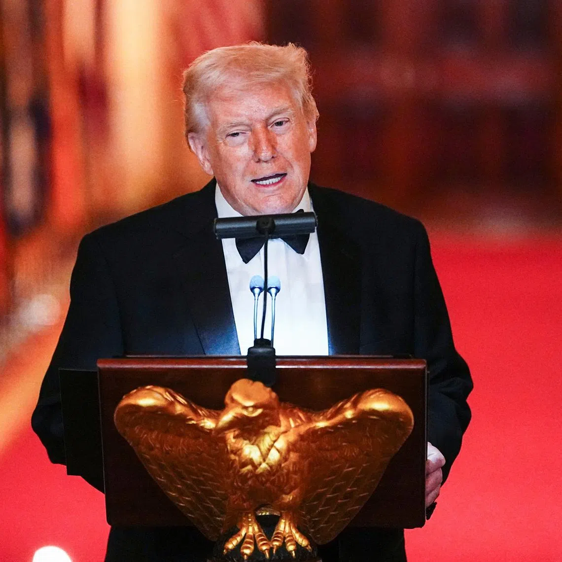 U.S. President Donald Trump speaks as he hosts a Governors Dinner at the White House in Washington D.C., U.S., February 21, 2026. REUTERS/Aaron Schwartz