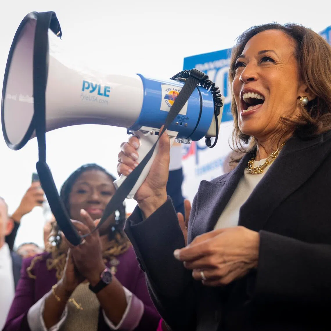 Former US vice-president Kamala Harris speaks during a campaign event for Ms Aftyn Behn, a Democratic congressional candidate, at Hadley Park in Nashville, Tennessee, on Nov 18, 2025.