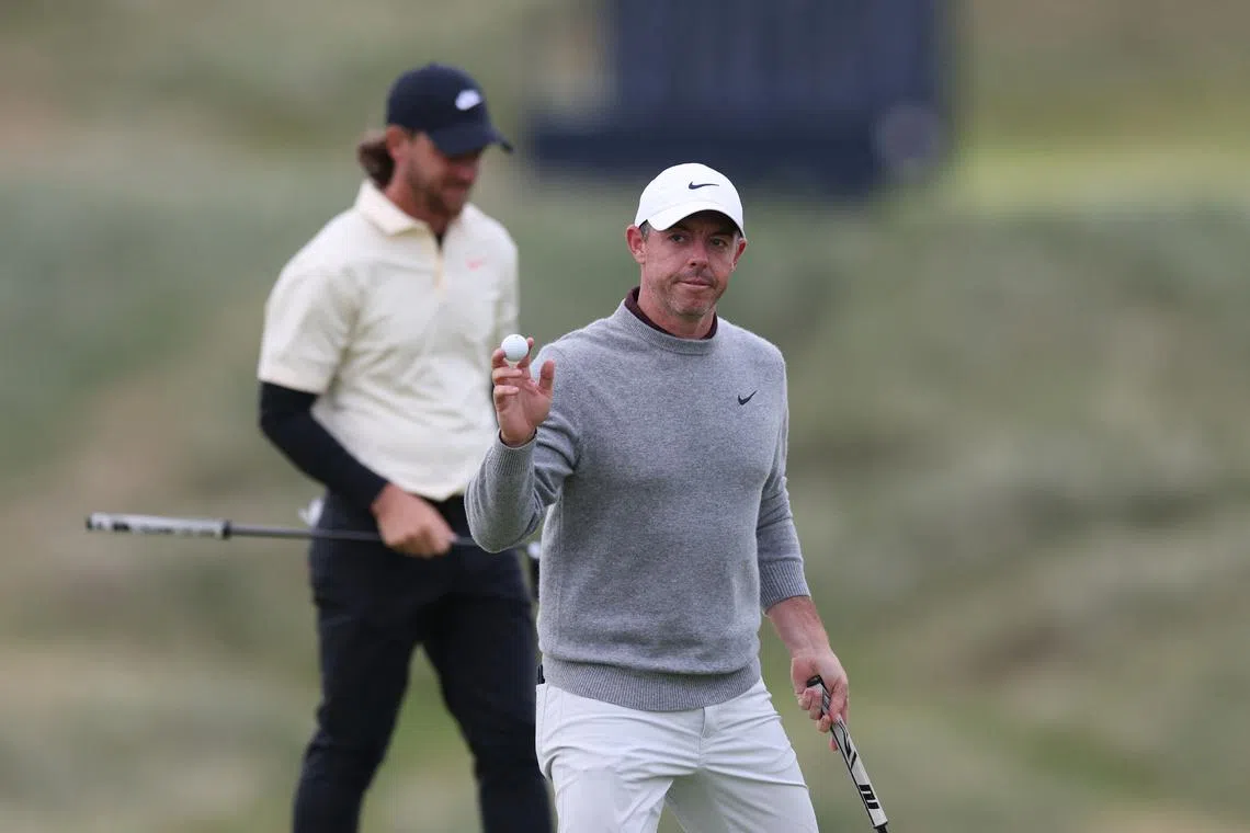 Golf - The 153rd Open Championship - Royal Portrush Golf Club, Portrush, Northern Ireland, Britain - July 17, 2025 Northern Ireland's Rory McIlroy reacts during the first round REUTERS/Paul Childs