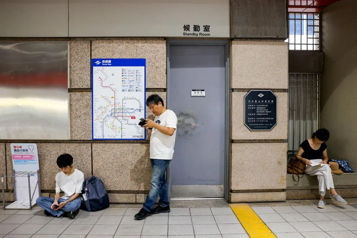 People taking shelter at a metro station in Taipei during Taiwan’s annual Han Kuang war games on Aug 13.