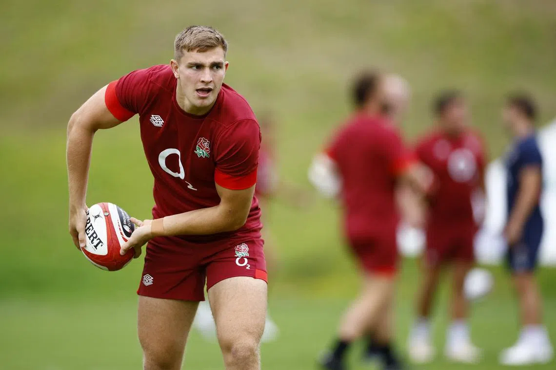FILE PHOTO: Rugby Union - England Training - World Cup Warm-up - Pennyhill Park, Bagshot, Britain - July 31, 2023 England's Jack van Poortvliet during training Action Images via Reuters/John Sibley/File Photo