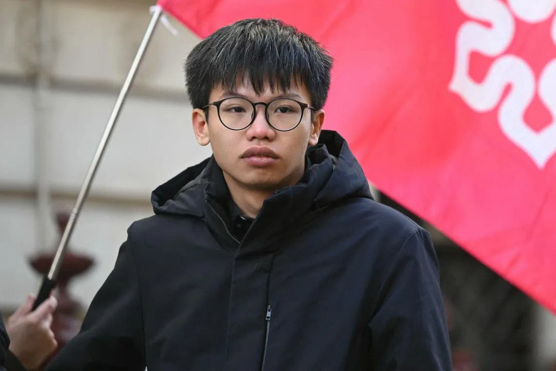 In this 2024 photo, political activist Tony Chung is seen attending a demonstration outside the Foreign and Commonwealth Development Office in London to protest the introduction of the Article 23 National Security Law in Hong Kong. 