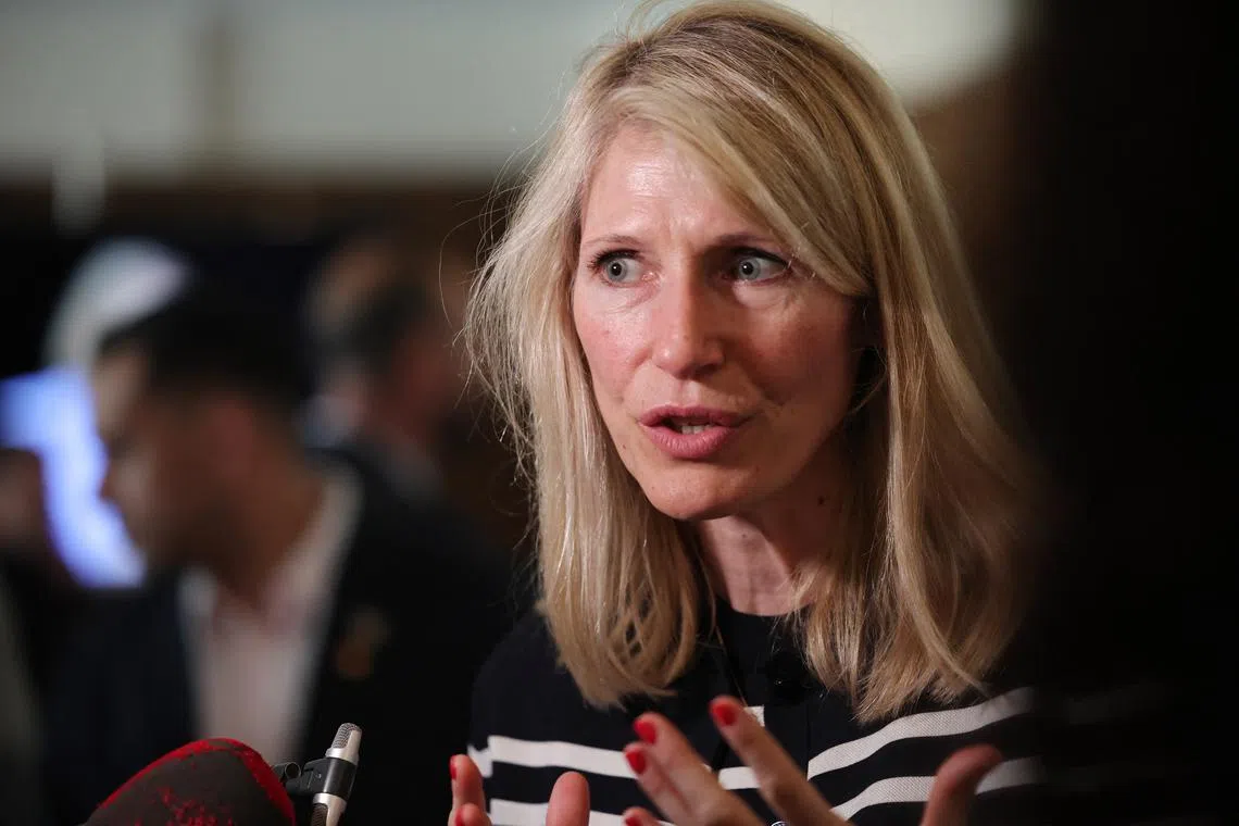 Olympics - 144th IOC Session - Costa Navarino, Pylos, Greece - March 19, 2025 France sport minister Marie Barsacq during the session REUTERS/Louisa Gouliamaki