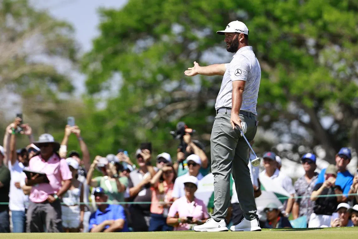 Spanish golfer Jon Rahm reacting on the 18th hole during the third round of the Mexico Open on Saturday.