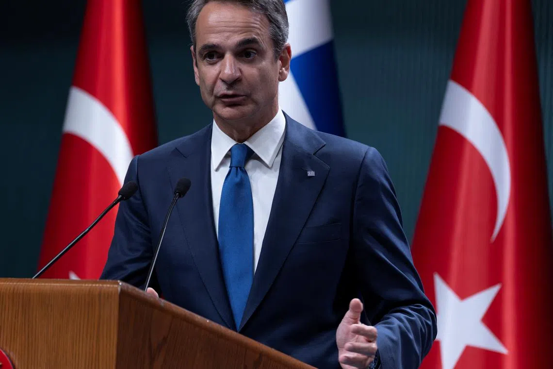 Greek Prime Minister Kyriakos Mitsotakis attends a press conference with Turkey's President Tayyip Erdogan (not seen) at the Presidential Palace in Ankara, Turkey, May 13, 2024. REUTERS/Umit Bektas/ File Photo