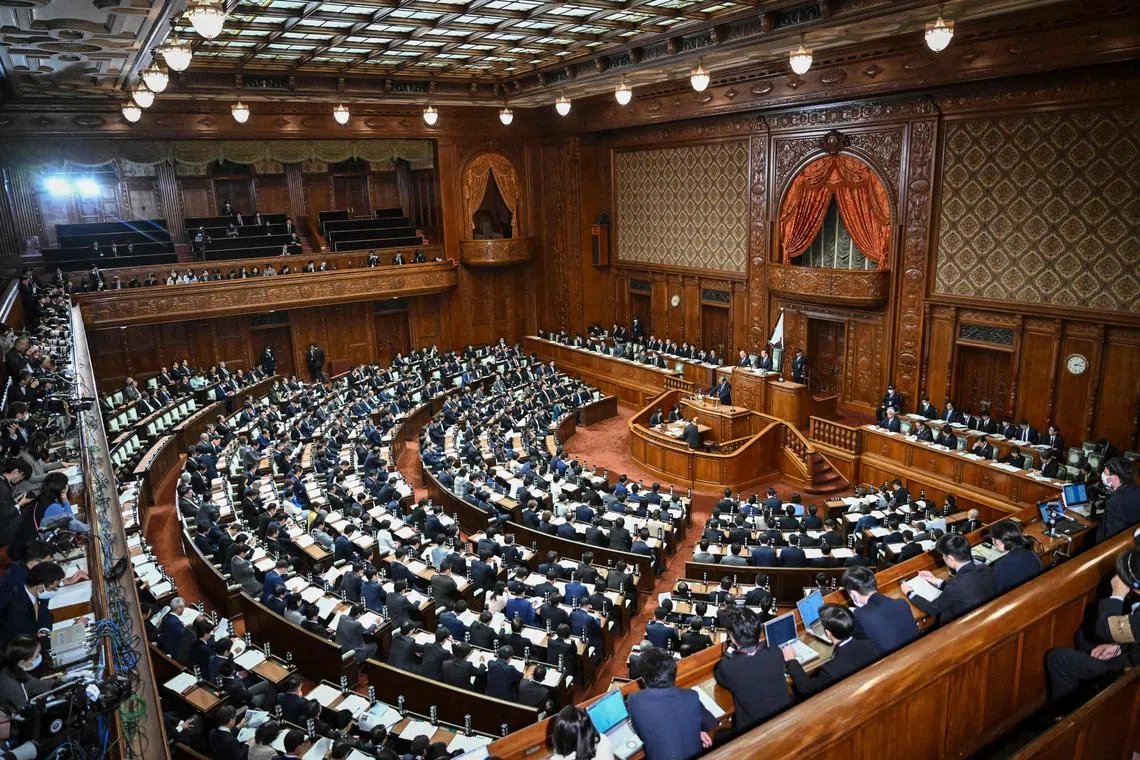 A view of Japan's Lower House as Prime Minister Shigeru Ishiba delivers a policy speech on November 29, 2024.