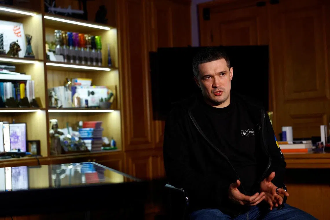 Mykhailo Fedorov, Deputy Prime Minister and Minister of Digital Transformation of Ukraine, speaks during an interview with Reuters, amid Russia's attack on Ukraine, in Kyiv, Ukraine November 29, 2024.  REUTERS/Valentyn Ogirenko