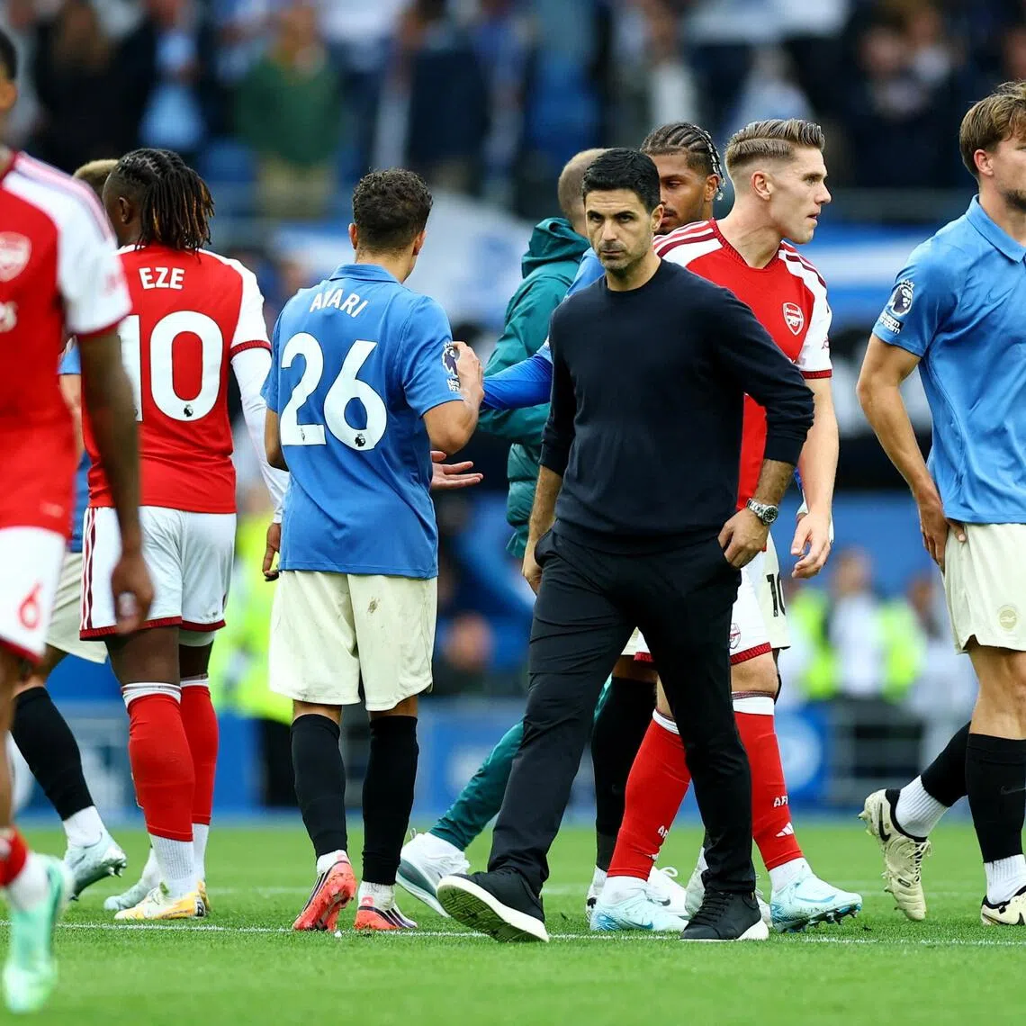 Arsenal manager Mikel Arteta looks dejected after the match against Brighton & Hove Albion.
