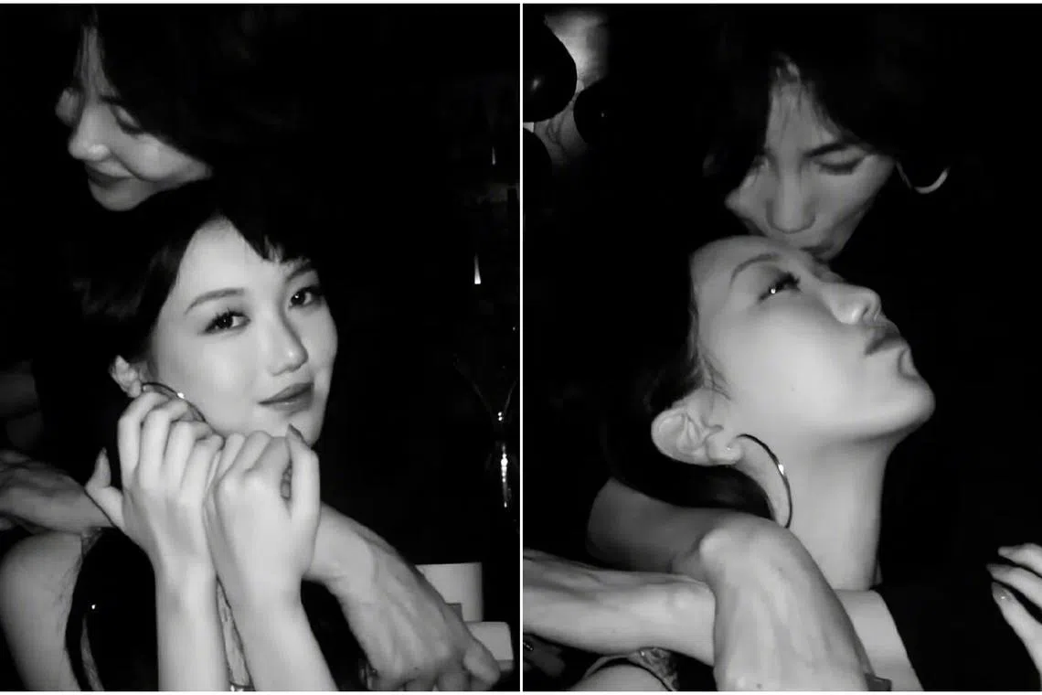 Faye Wong is seen in the photos standing behind her daughter, Li Yan, hugging her and kissing her forehead. 