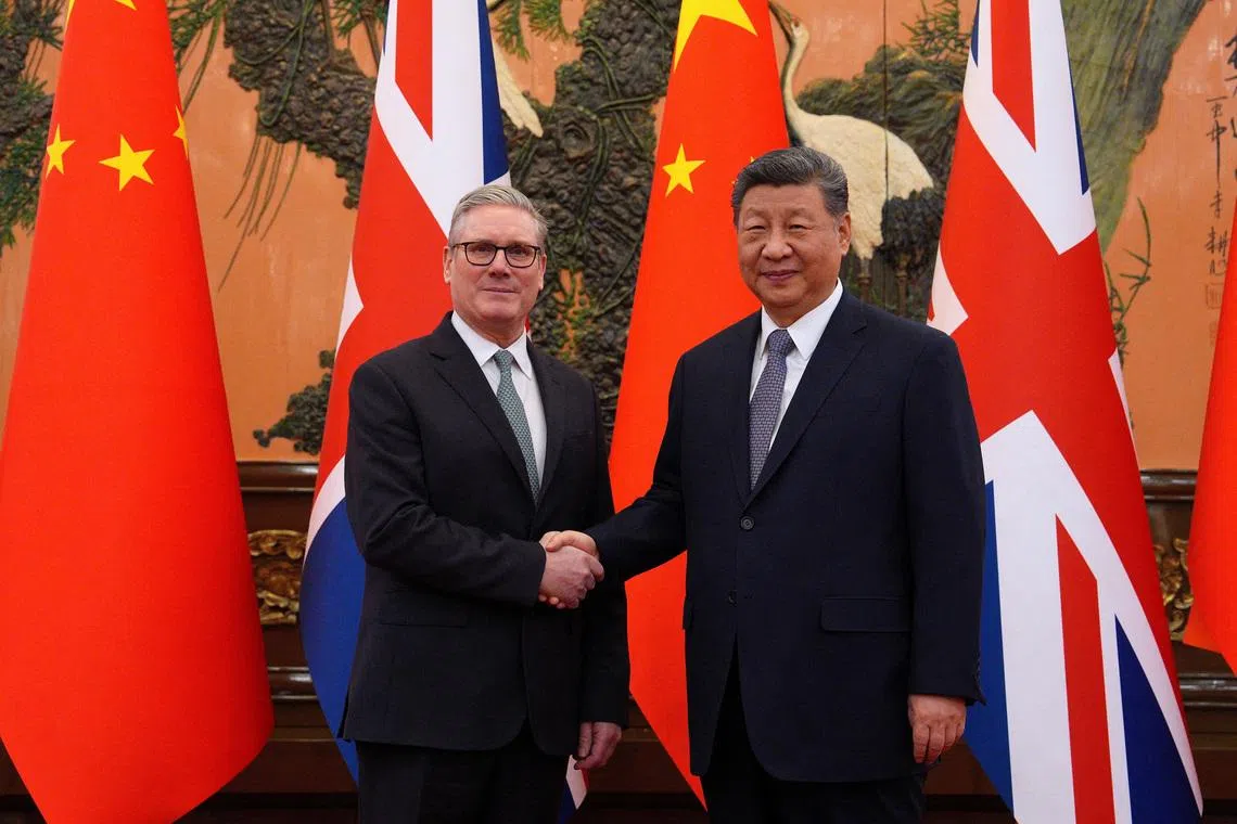 Britain Prime Minister Keir Starmer and China President Xi Jinping meet in China on Jan 29.