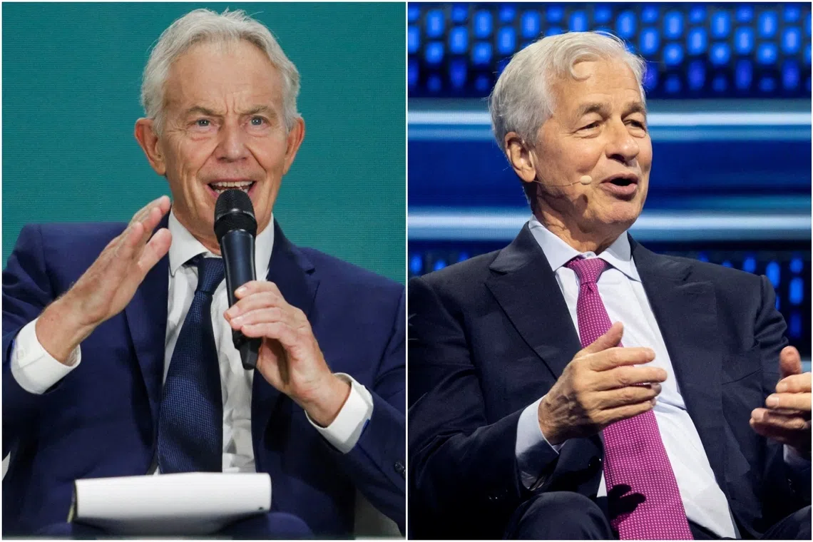 Former British prime minister Tony Blair (left) and JPMorgan Chase chief Jamie Dimon said Europe needed to integrate further to prioritise defence and economic growth.