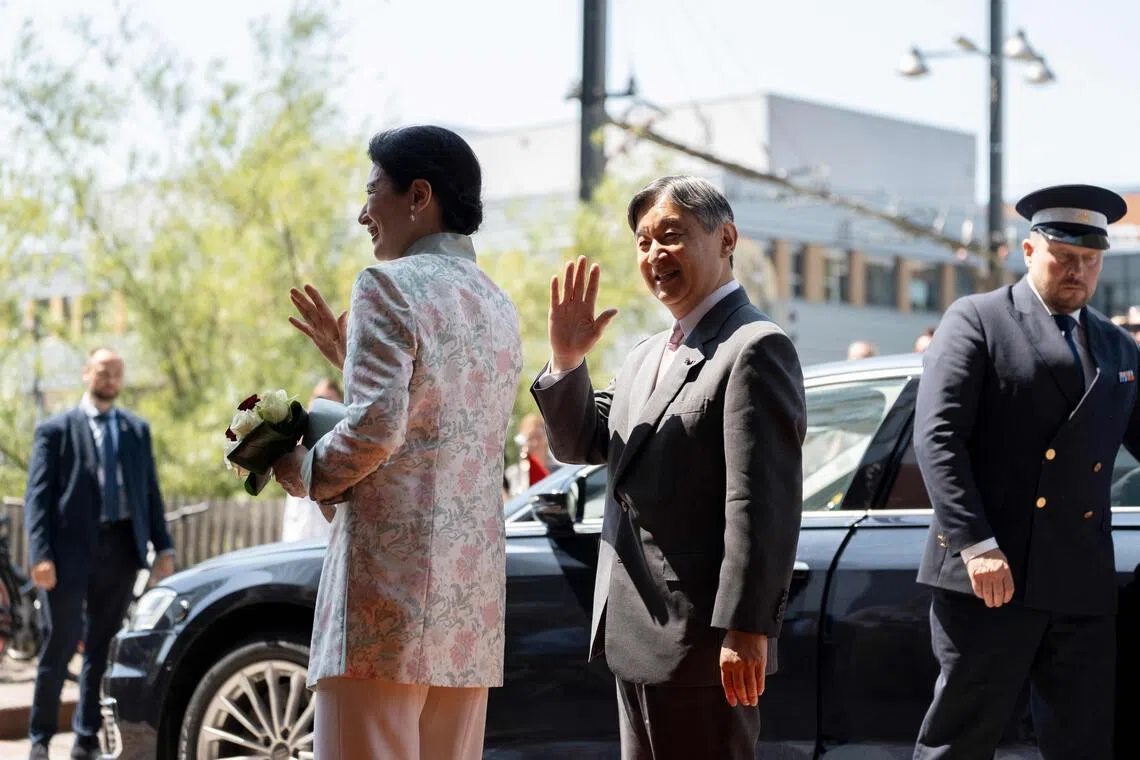 Emperor of Japan Naruhito and Empress Masako wave on June 19 as part of Japan’s imperial couple three-day visit to The Netherlands.