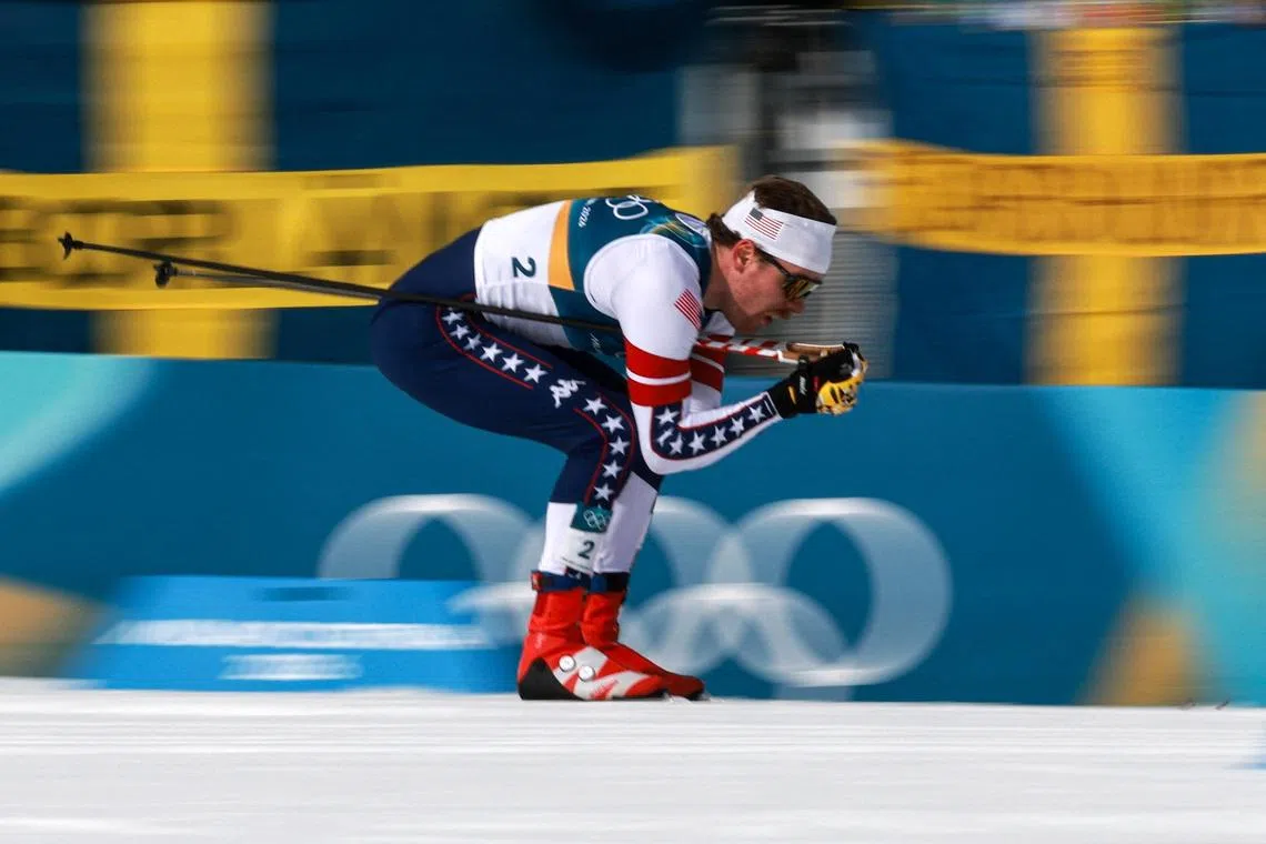 Milano Cortina 2026 Olympics - Cross-Country Skiing - Men's Sprint Classic Quarterfinals - Tesero Cross-Country Skiing Stadium, Lago, Italy - February 10, 2026. Ben Ogden of United States in action during the quarterfinals. REUTERS/Stephanie Lecocq