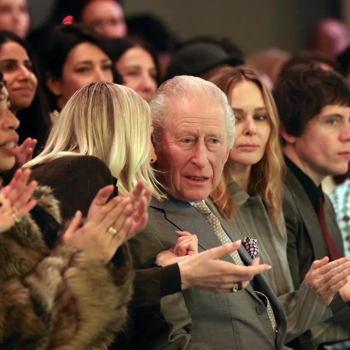 Britain's King Charles attends fashion designer Tolu Coker's AW26 catwalk show on the opening day of London Fashion Week on Feb 19.