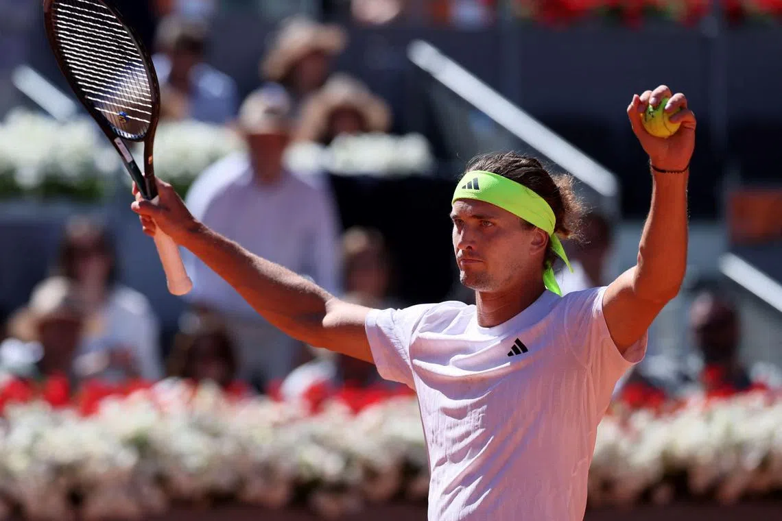 Germany’s Alexander Zverev celebrating his defeat of Spain’s Alejandro Davidovich Fokina on April 27.