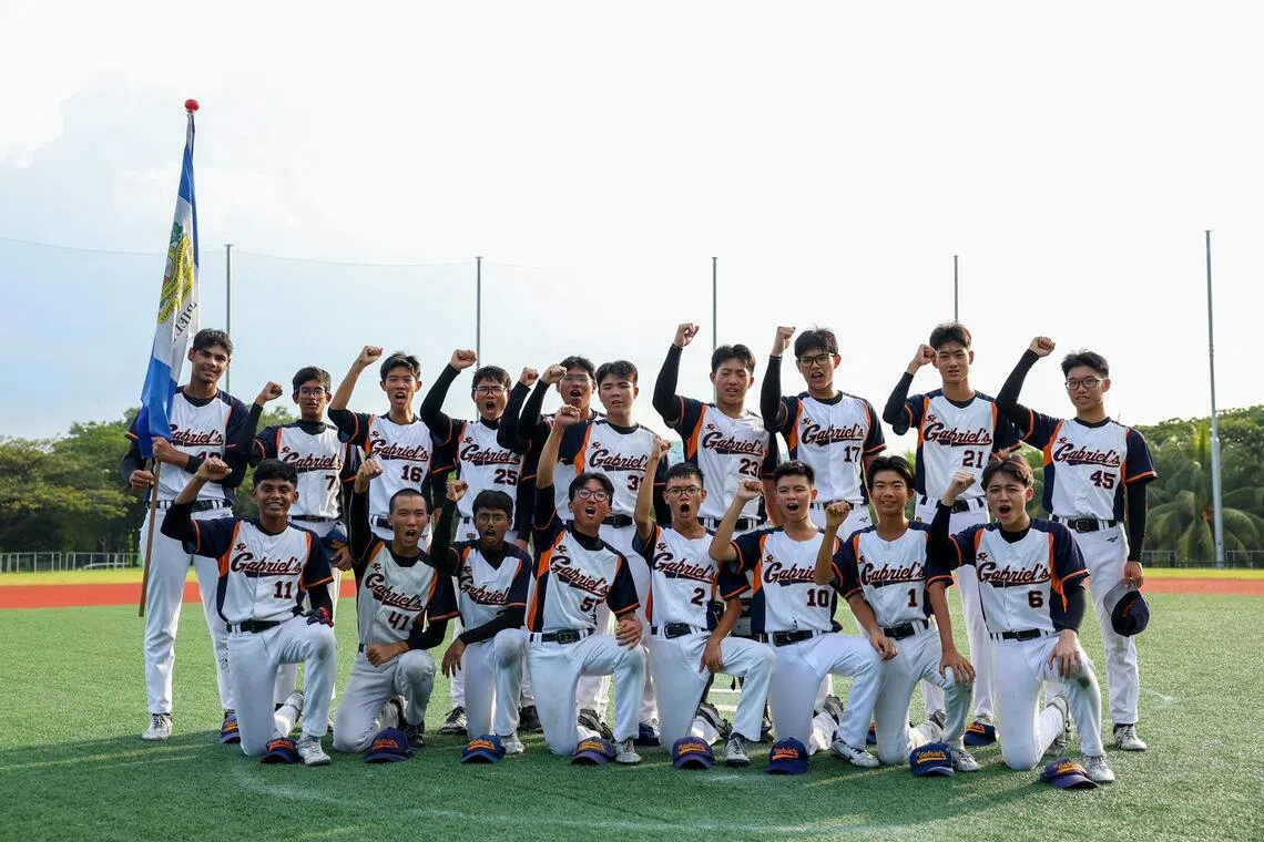 ST20260310_202626000468/Jasel Poh/sysoft10

St Gabriel's Secondary School softball team celebrating their win in the National School Games Softball B Division Boys' Final at Jurong East Softball Field on Mar 10, 2026.