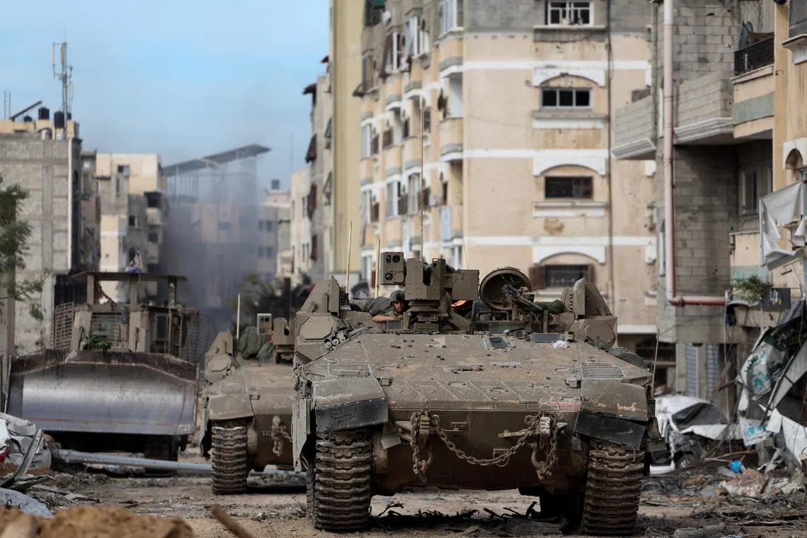 Israeli tanks during a ground in Gaza City against the Palestinian Islamist group Hamas.