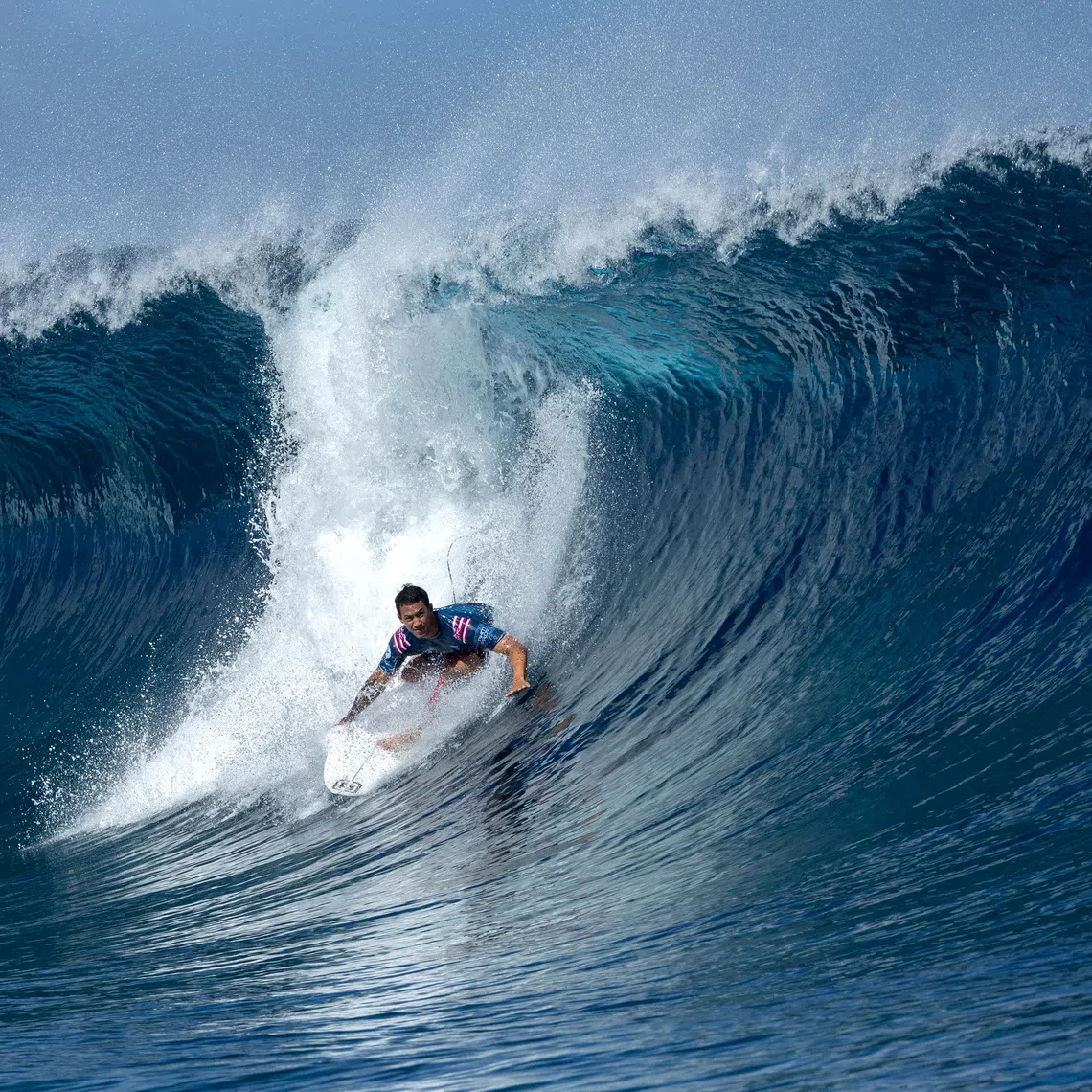 Paris 2024 Olympics - Surfing - World Surf League - Tahiti Pro - Teahupo'o, Tahiti - May 25, 2024 Hawaii's Seth Moniz in action during the men's heats REUTERS/Thomas Bevilacqua