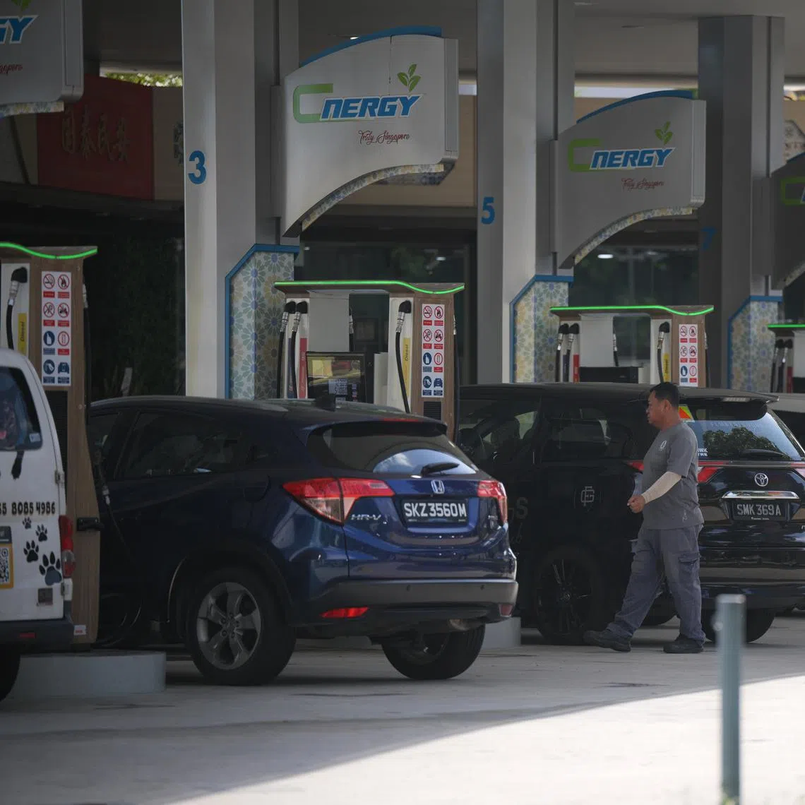 Cars at Cnergy petrol station along Dunman Road on March 17, 2026.
