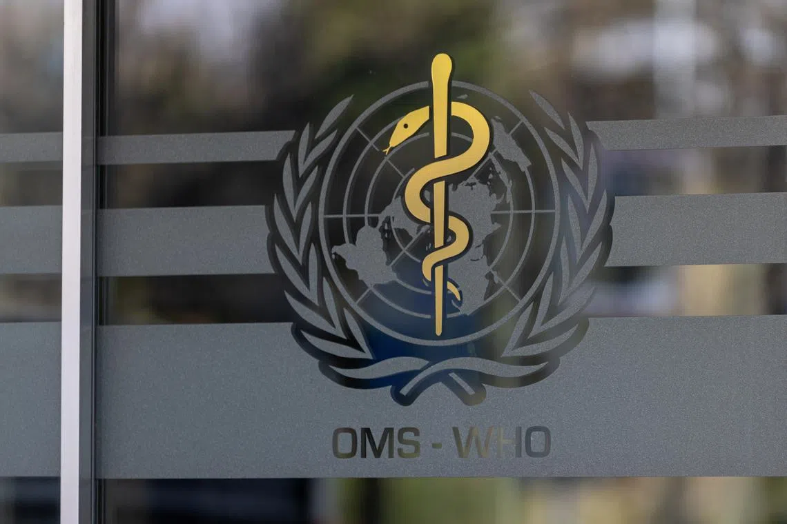 The logo of the World Health Organization is seen at the WHO headquarters in Geneva, Switzerland, January 28, 2025. REUTERS/Denis Balibouse/File Photo