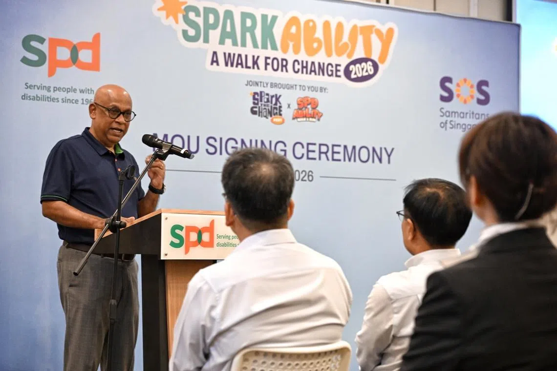 SPD chief executive officer Abhimanyau Pal speaking at the launch of SparkAbility 2026: A Walk for Change on May 6.
