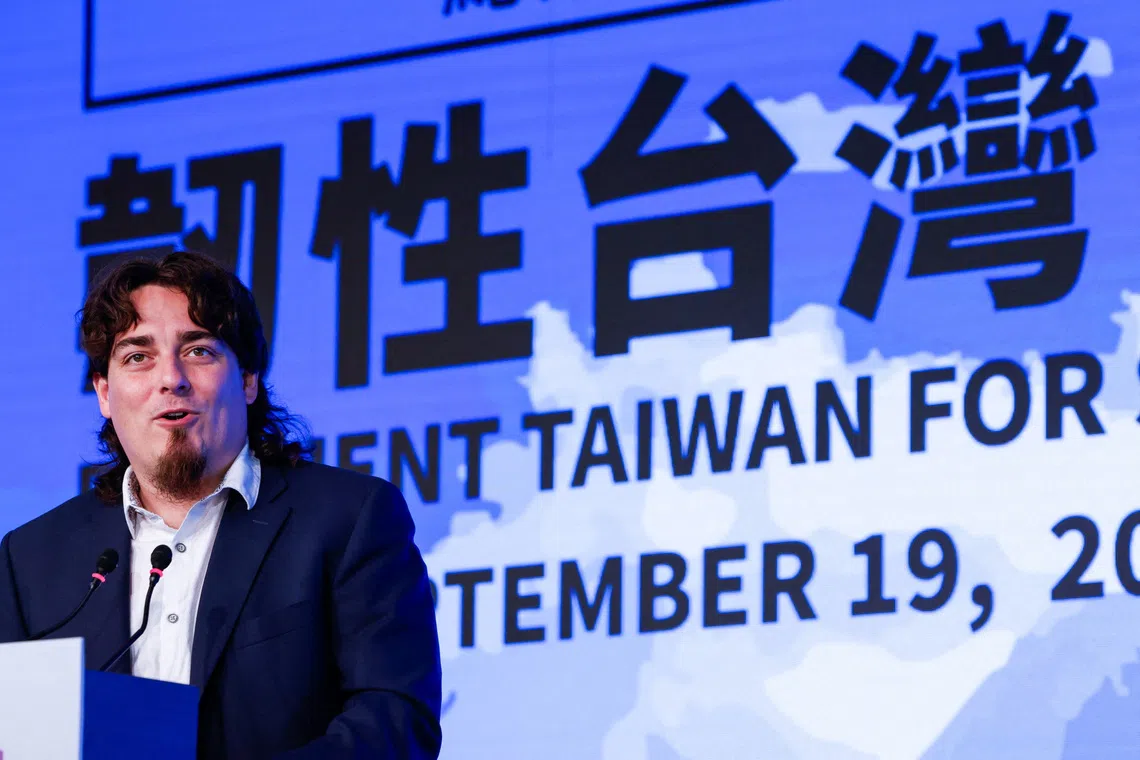 Palmer Luckey, founder of U.S. defense technology company Anduril Industries, speaks at an international forum focusing on whole-of-society defense resilience, in Taipei, Taiwan, September 19, 2026. REUTERS/Ann Wang