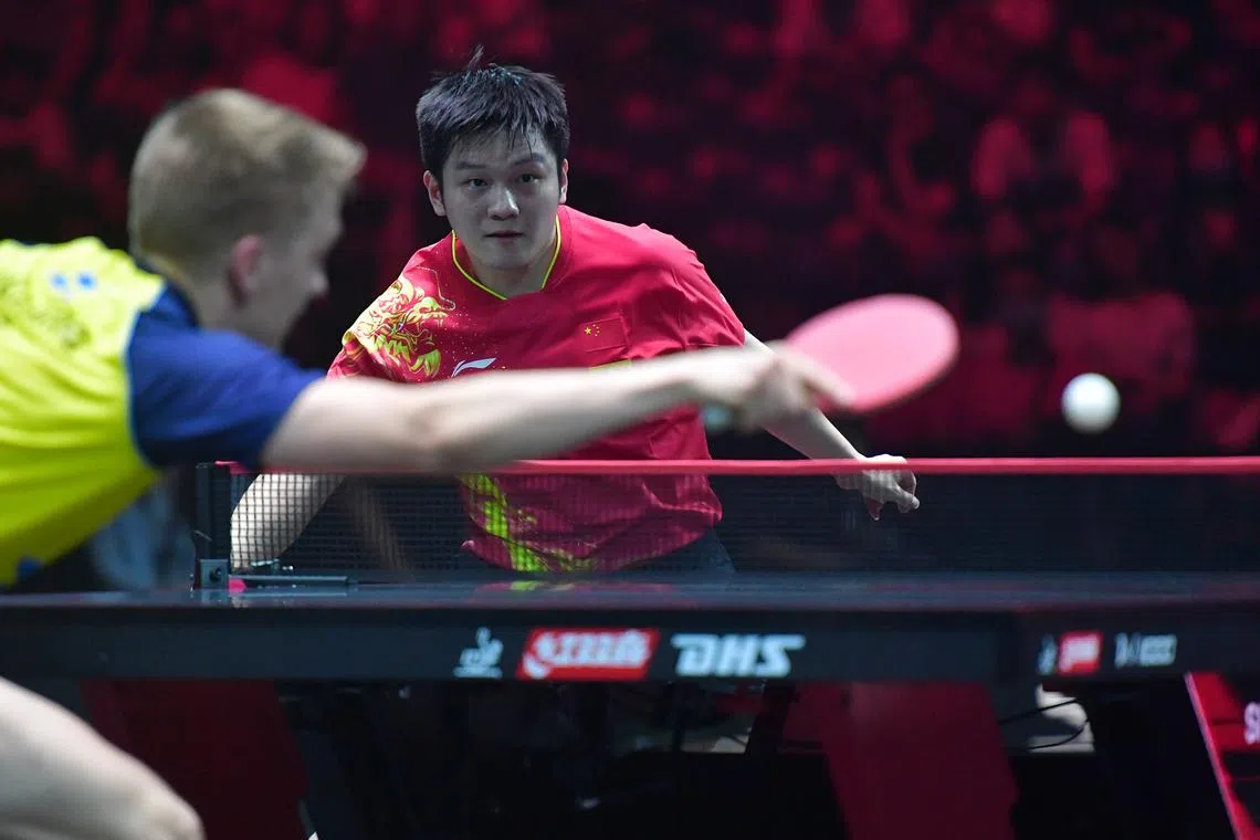 Renowned Chinese table tennis stars Fan Zhendong at the OCBC Arena on March 11, 2023.